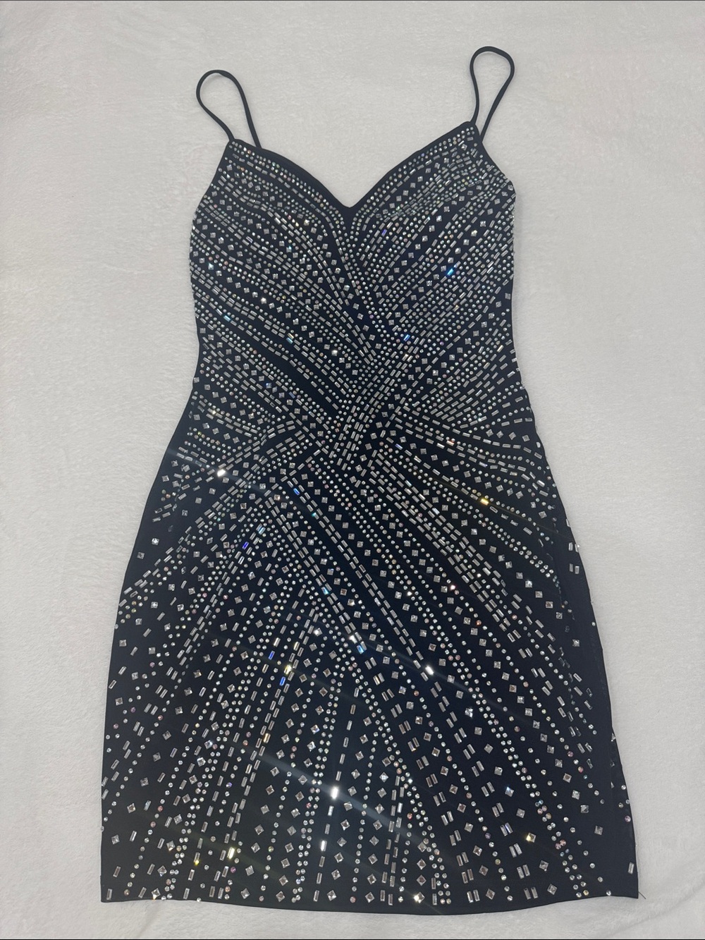 Windsor Black Crystal-Studded Spaghetti Strap Mini Dress